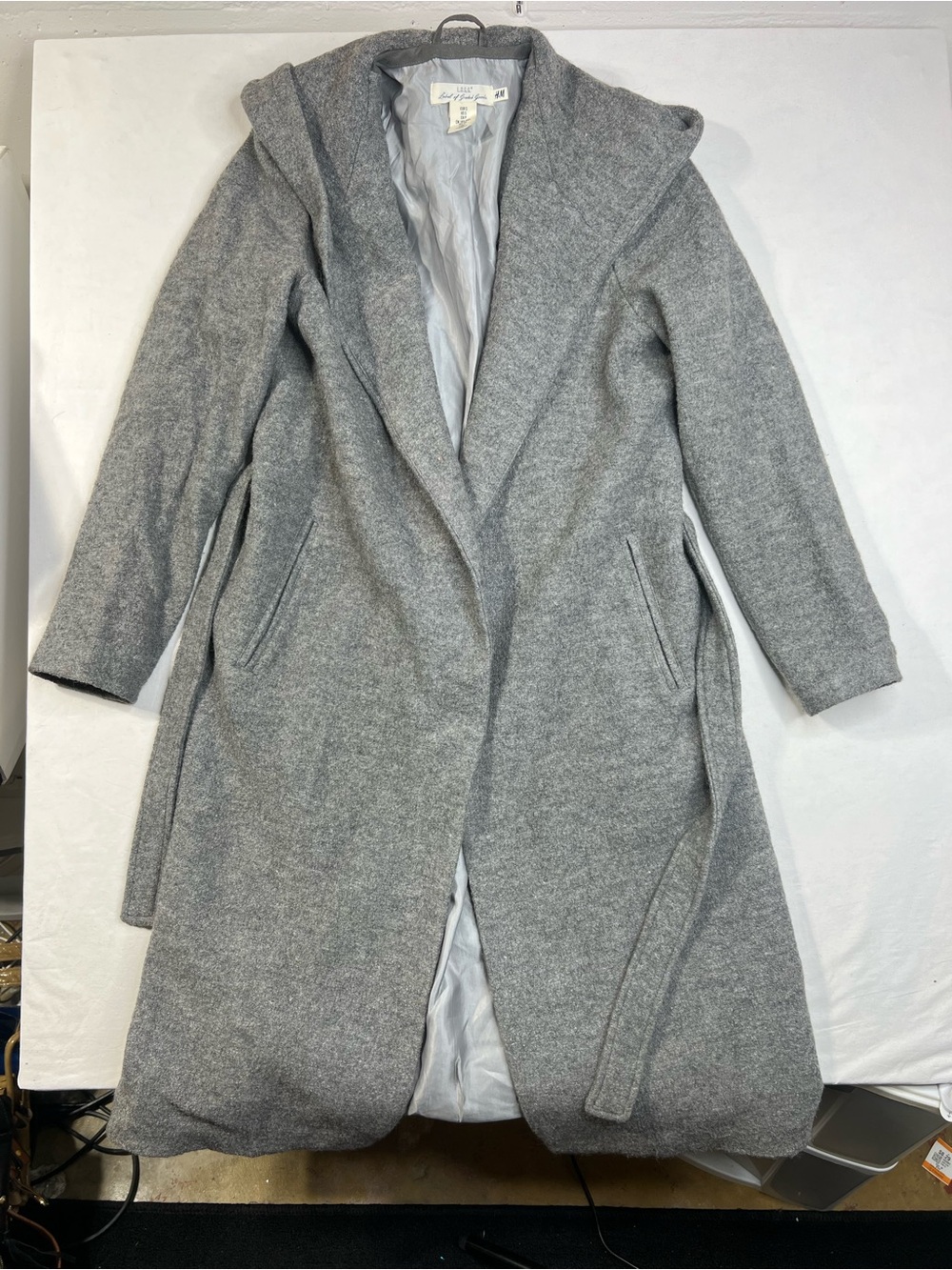 H&M Gray Heavy Weight Wool Blend Hooded Belted Trench Coat - Picture 4 of 5